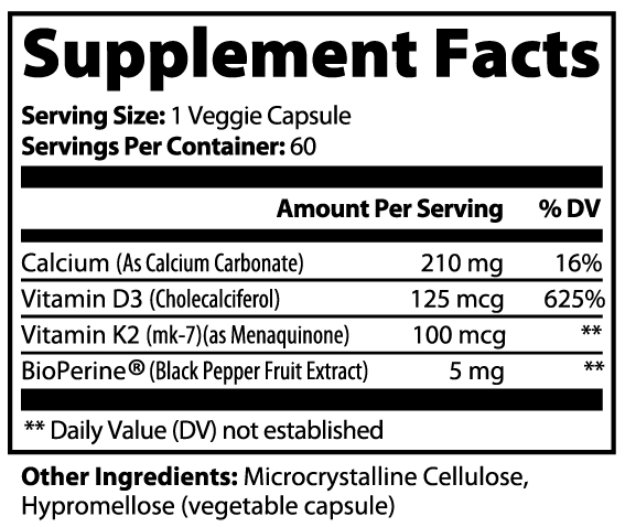 Bone & Heart Support (D3 + K2 + Calcium) - 60 caplets