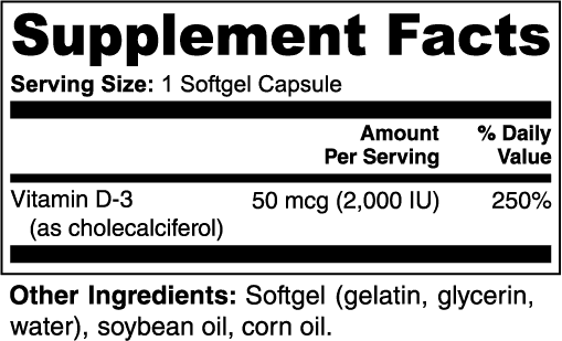 Vitamin D3 2,000 IU -100 Softgels